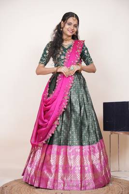 Green Embroidered Taffeta lehenga choli 1