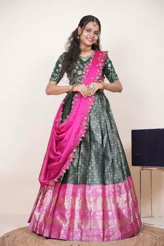 Green Embroidered Taffeta lehenga choli