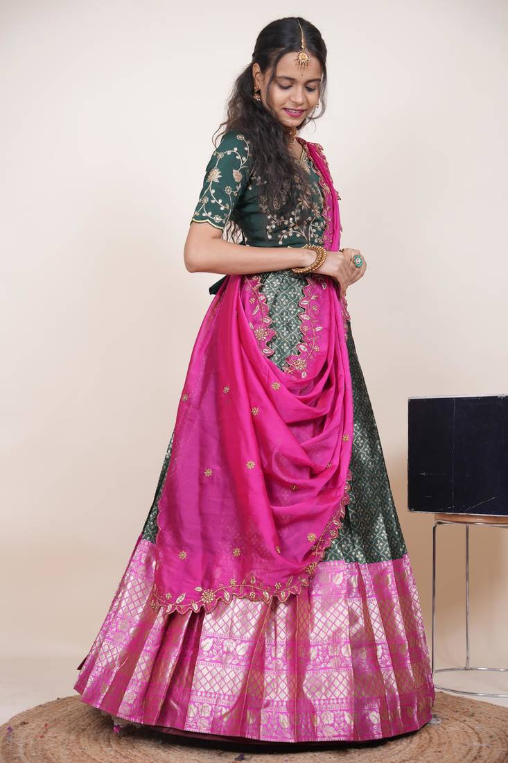 Green Embroidered Taffeta lehenga choli