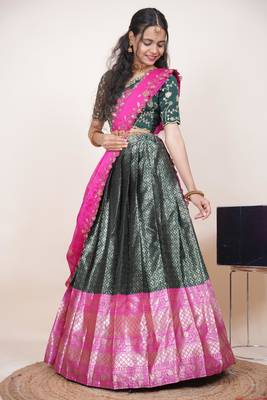 Green Embroidered Taffeta lehenga choli 4