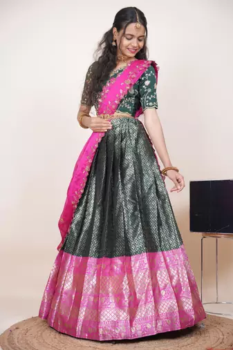 Green Embroidered Taffeta lehenga choli