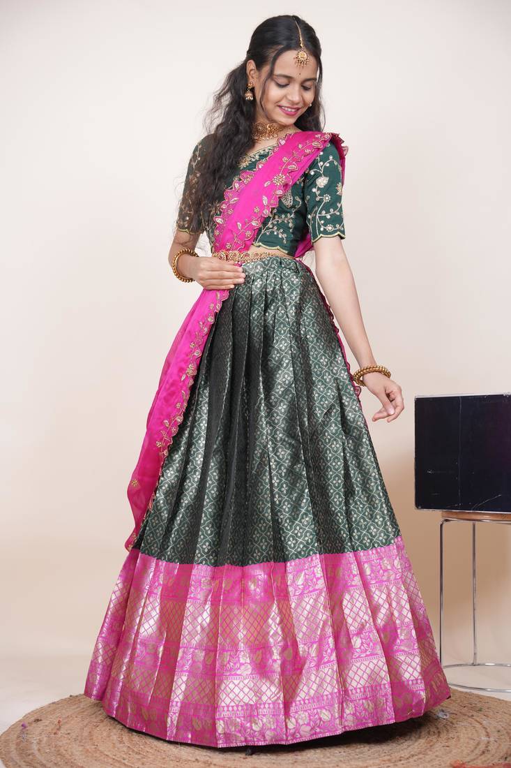 Green Embroidered Taffeta lehenga choli