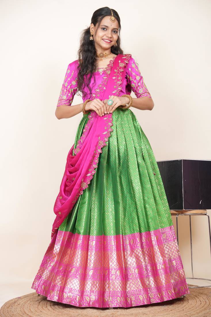 Green Embroidered Taffeta lehenga choli