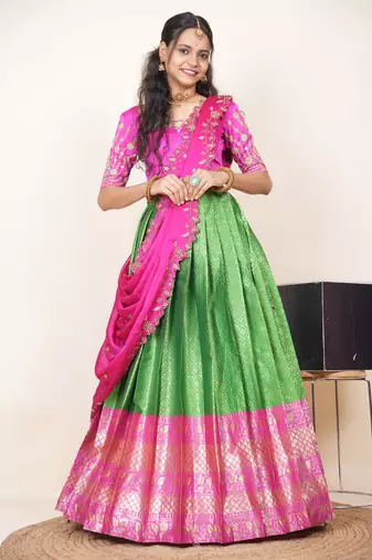 Green Embroidered Taffeta lehenga choli