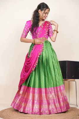 Green Embroidered Taffeta lehenga choli 3