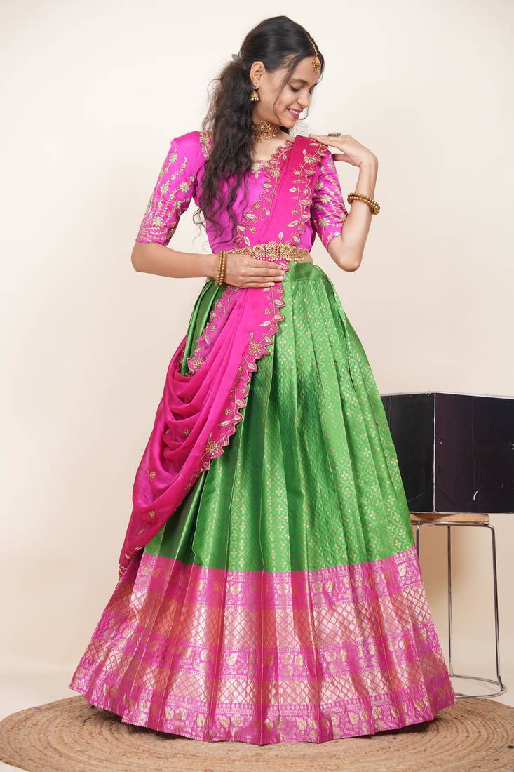 Green Embroidered Taffeta lehenga choli