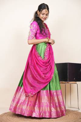 Green Embroidered Taffeta lehenga choli 4