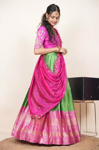 Green Embroidered Taffeta lehenga choli
