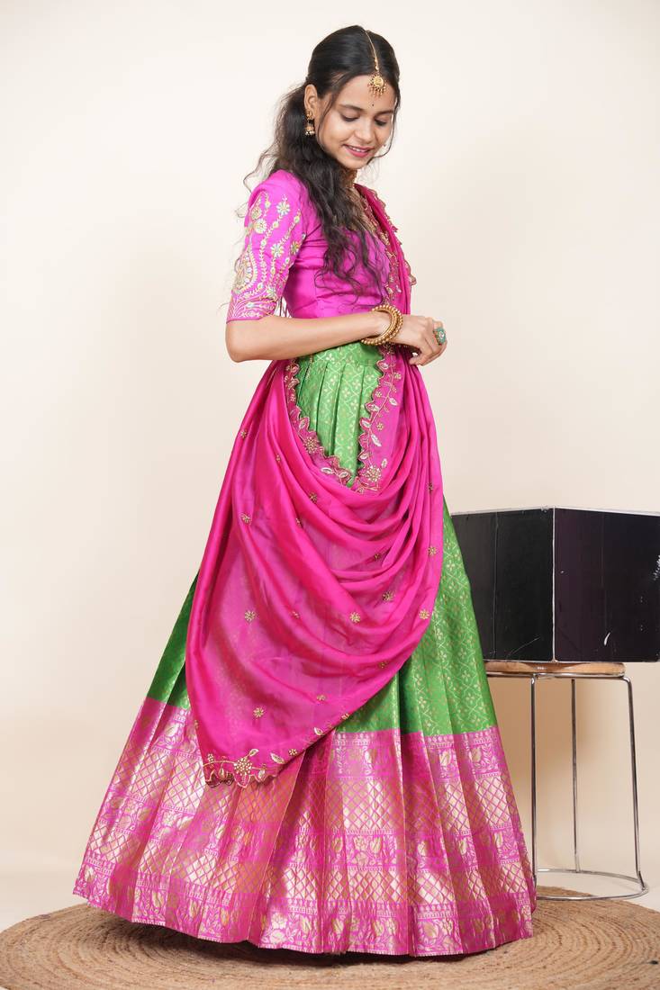 Green Embroidered Taffeta lehenga choli