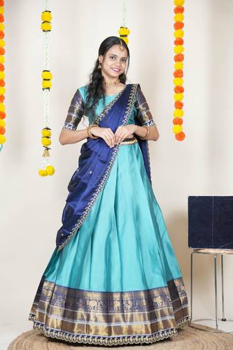Blue Embroidered Art Silk lehenga choli