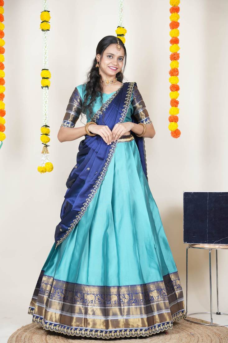 Blue Embroidered Art Silk lehenga choli