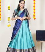 Blue Embroidered Art Silk lehenga choli