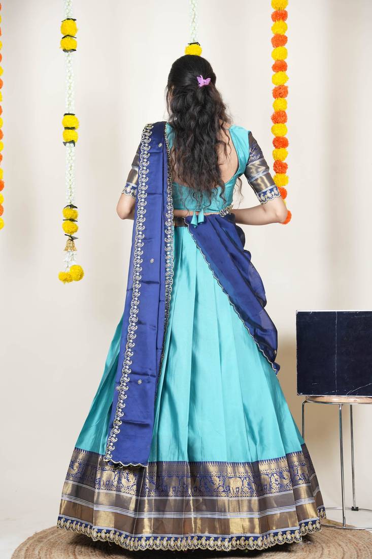 Blue Embroidered Art Silk lehenga choli