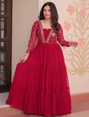  Pink Georgette Embroidered Party Wear Anarkali Gown 1