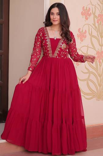  Pink Georgette Embroidered Party Wear Anarkali Gown