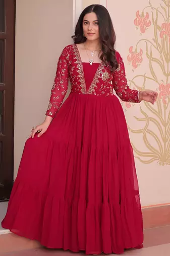  Pink Georgette Embroidered Party Wear Anarkali Gown