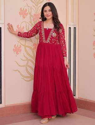  Pink Georgette Embroidered Party Wear Anarkali Gown 2