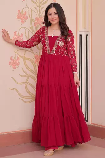  Pink Georgette Embroidered Party Wear Anarkali Gown
