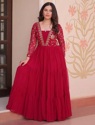  Pink Georgette Embroidered Party Wear Anarkali Gown 3