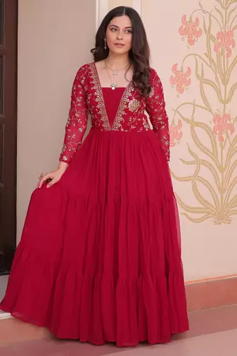  Pink Georgette Embroidered Party Wear Anarkali Gown