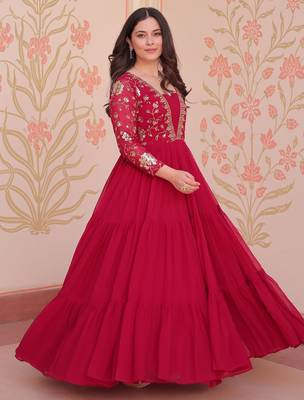  Pink Georgette Embroidered Party Wear Anarkali Gown 4