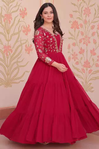  Pink Georgette Embroidered Party Wear Anarkali Gown