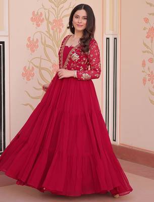  Pink Georgette Embroidered Party Wear Anarkali Gown 5