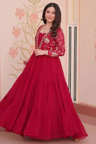  Pink Georgette Embroidered Party Wear Anarkali Gown