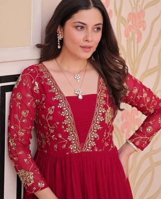  Pink Georgette Embroidered Party Wear Anarkali Gown 6