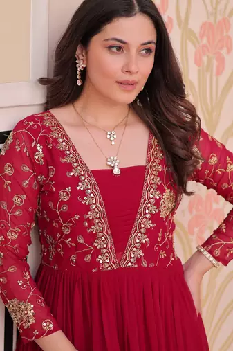  Pink Georgette Embroidered Party Wear Anarkali Gown