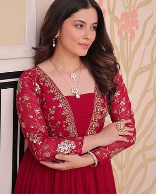  Pink Georgette Embroidered Party Wear Anarkali Gown 7
