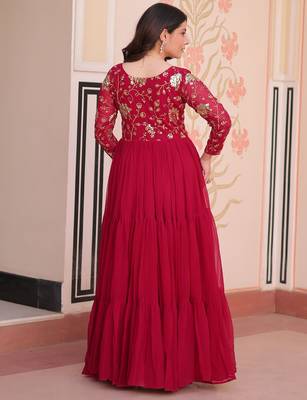  Pink Georgette Embroidered Party Wear Anarkali Gown 8
