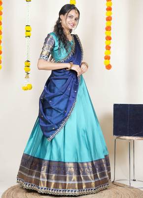 Blue Embroidered Art Silk lehenga choli 3