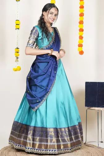 Blue Embroidered Art Silk lehenga choli