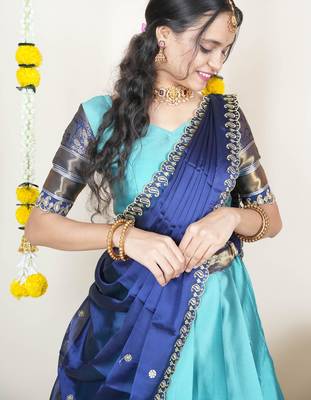 Blue Embroidered Art Silk lehenga choli 4
