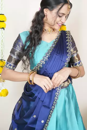 Blue Embroidered Art Silk lehenga choli