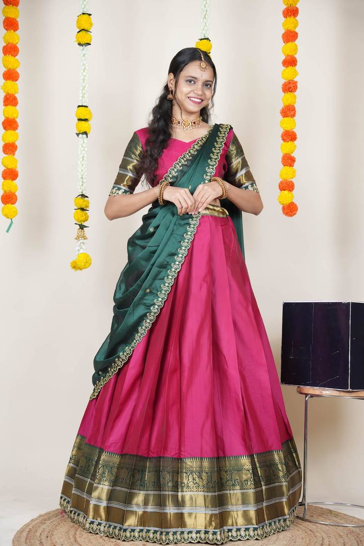 Pink Embroidered Art Silk lehenga choli