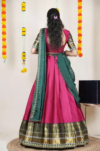 Pink Embroidered Art Silk lehenga choli