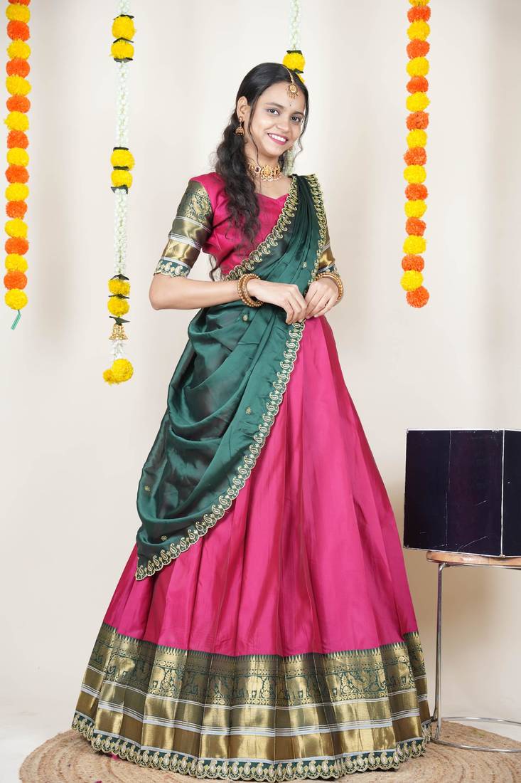 Pink Embroidered Art Silk lehenga choli