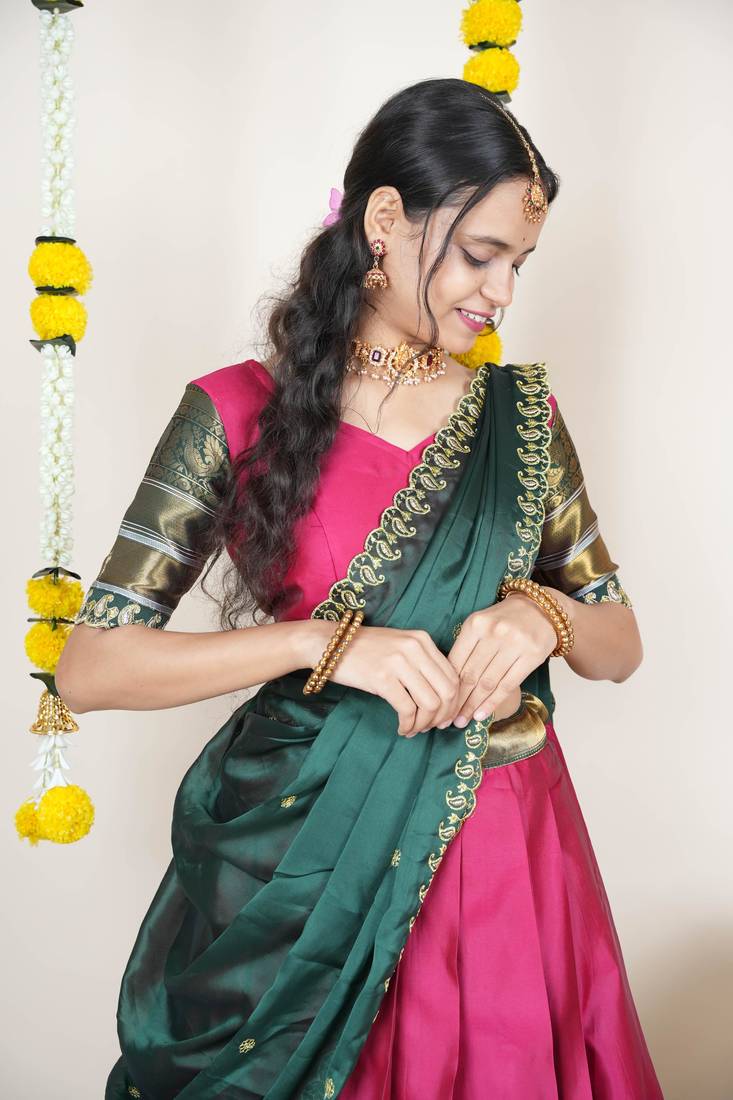 Pink Embroidered Art Silk lehenga choli