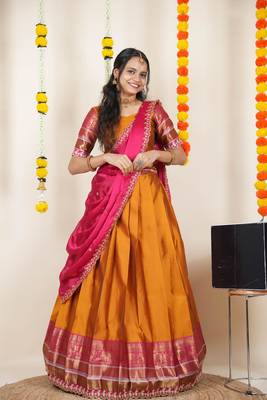Orange Embroidered Art Silk lehenga choli 1