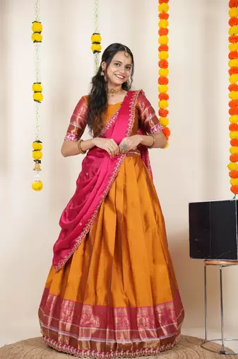 Orange Embroidered Art Silk lehenga choli
