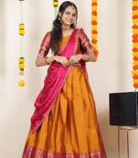 Orange Embroidered Art Silk lehenga choli