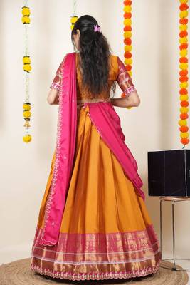 Orange Embroidered Art Silk lehenga choli 2