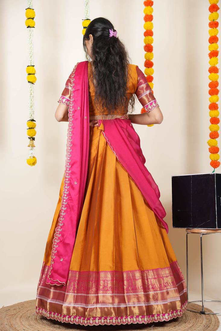 Orange Embroidered Art Silk lehenga choli