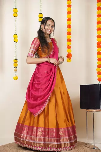 Orange Embroidered Art Silk lehenga choli