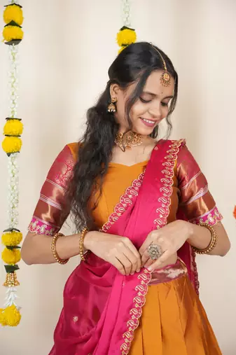 Orange Embroidered Art Silk lehenga choli