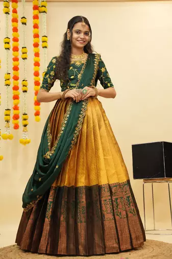 Yellow Embroidered Taffeta lehenga choli