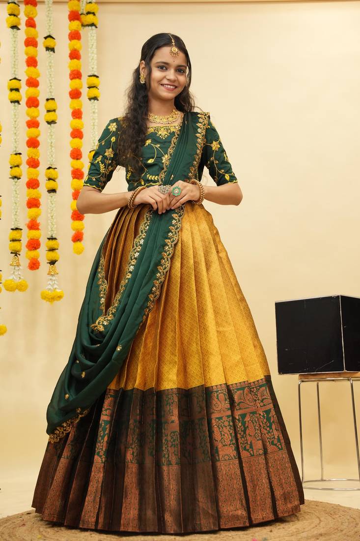 Yellow Embroidered Taffeta lehenga choli