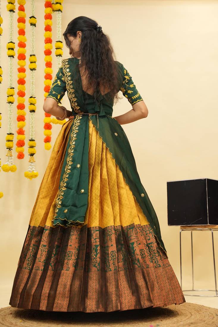 Yellow Embroidered Taffeta lehenga choli